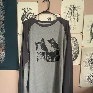 SHEIN gray and black cat long sleeve shirt
